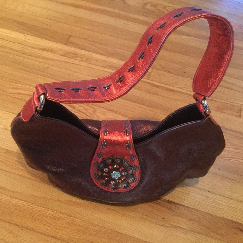 Donald J. Pliner Red and Brown Shoulder Bag